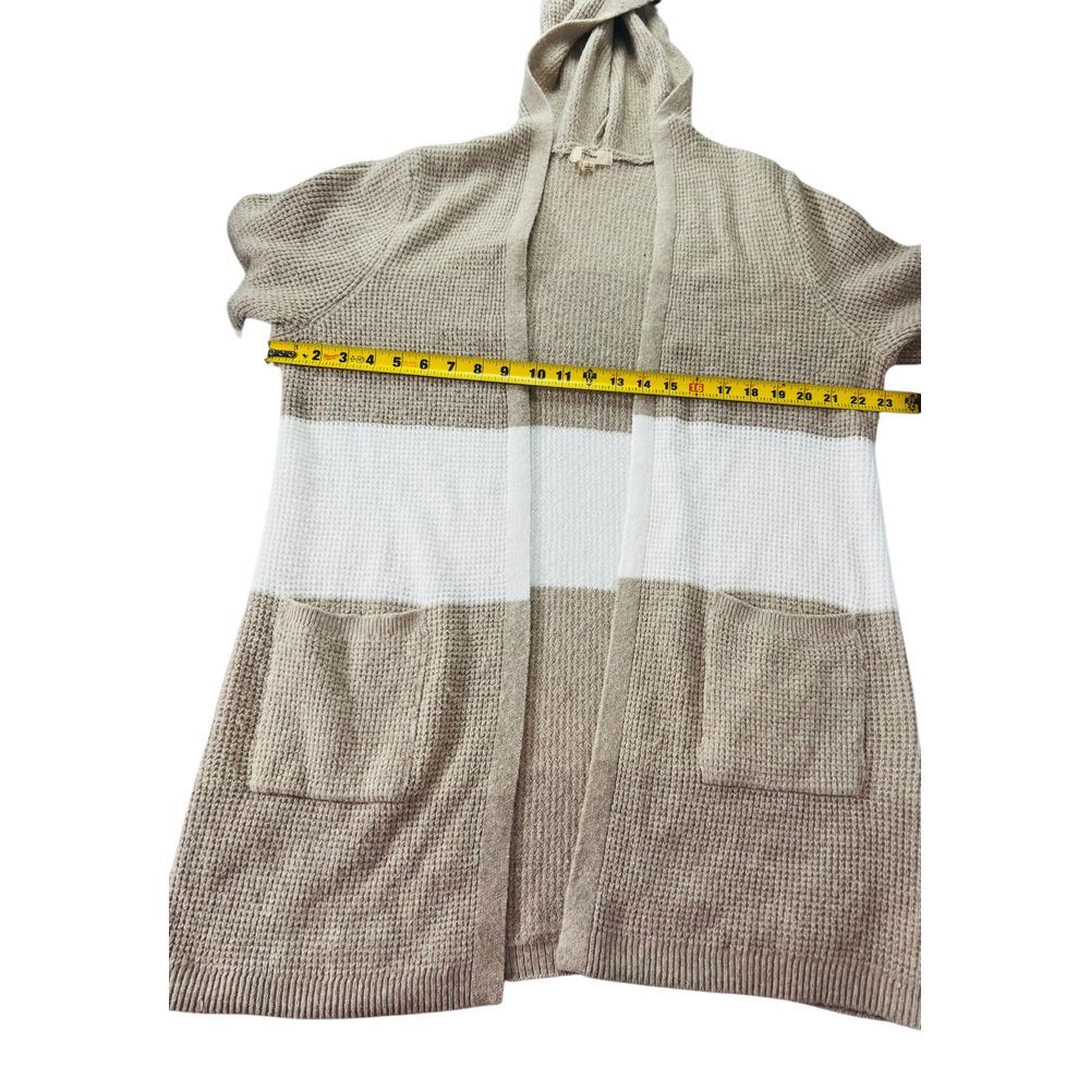 Cozy Hooded Long Cardigan Color Block Beige White Knit Sweater Peyton Primrose - Picture 9 of 9